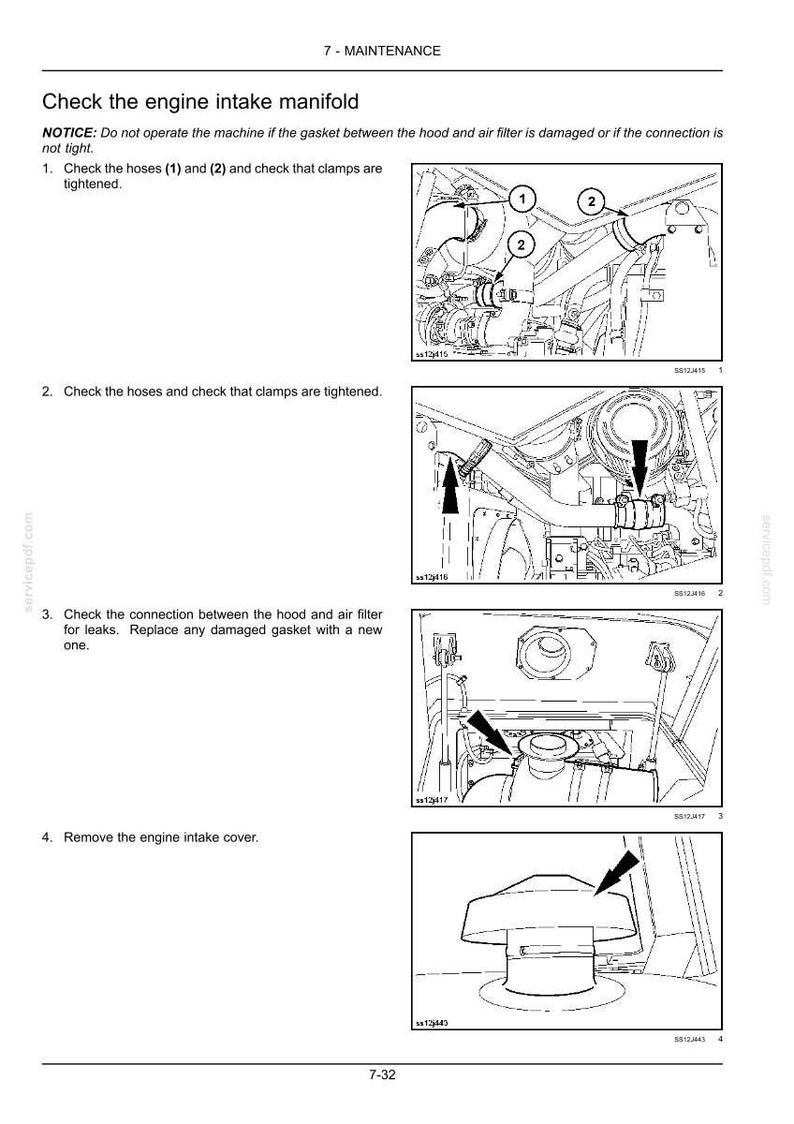 Puede incluir: Diagrama de un manual de mantenimiento que muestra los pasos de inspecci&oacute;n del colector de admisi&oacute;n del motor. Incluye ilustraciones de mangueras, abrazaderas y la tapa del colector de admisi&oacute;n del motor. Se proporcionan instrucciones de texto.