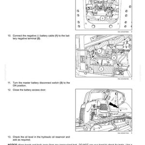 May include: Diagrams illustrating hydrostatic drive pump and motor components. The images show internal parts with numbered labels and arrows, accompanied by instructions for maintenance and operation. The text includes safety warnings and procedural steps.