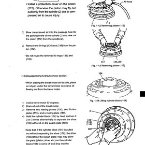 K&ouml;nnte beinhalten: Diagramme und Anweisungen zum Aus- und Einbau von Maschinenteilen. Das Bild enth&auml;lt Illustrationen von Kolben, Zylinderbl&ouml;cken und anderen mechanischen Komponenten mit Etiketten und Nummern zur Identifizierung. Der Text enth&auml;lt Sicherheitshinweise.