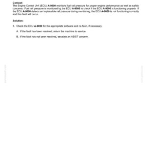 May include: A document titled "Electrical systems - FAULT CODES" with text detailing DTC E6DD-ECU internal failure and rail pressure plausibility. Includes context, solution steps, and technical information for ECU A-9000.