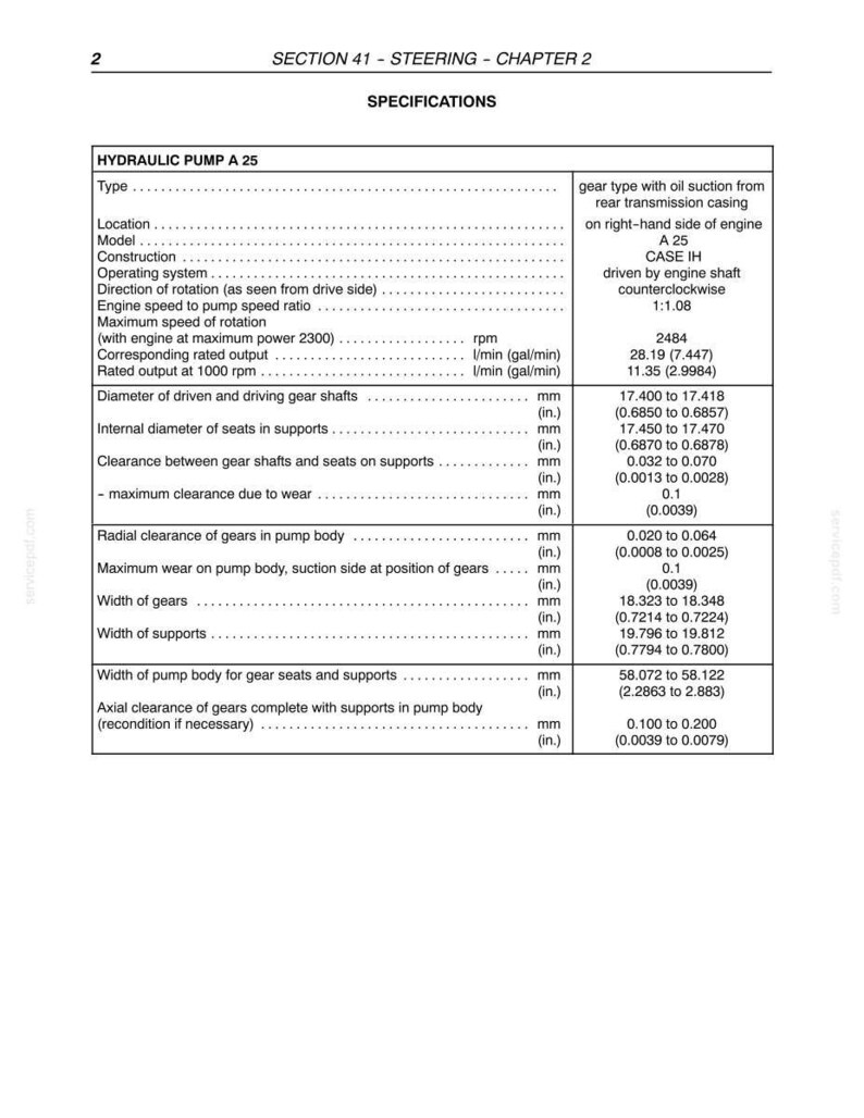 May include: A detailed technical specification sheet for a hydraulic pump A 25, including measurements in inches and millimeters. The document provides specifications for the pump's type, model, and operating parameters, such as rotation speed and output.