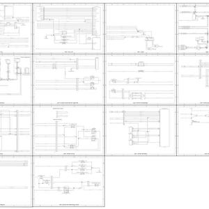 May include: A collection of technical diagrams, likely electrical schematics, arranged in a grid. The diagrams are in black and white, featuring lines, symbols, and text, suggesting a detailed technical illustration. The layout is clean and organized.