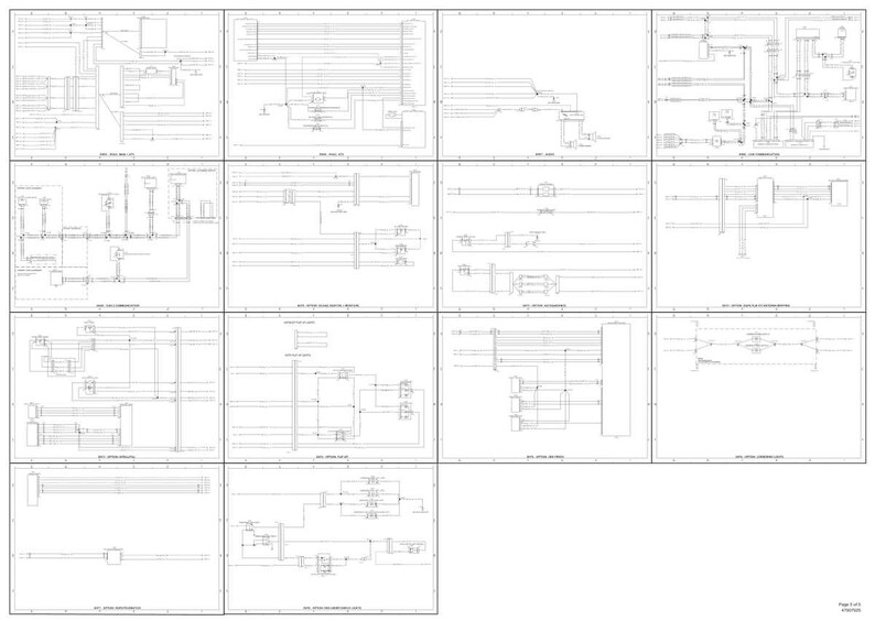 May include: A collection of technical diagrams, likely electrical schematics, arranged in a grid. The diagrams are in black and white, featuring lines, symbols, and text, suggesting a detailed technical illustration. The layout is clean and organized.