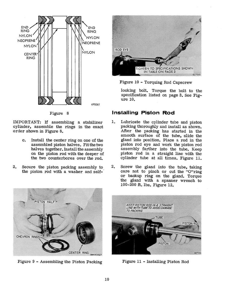 Peut inclure: Diagramme technique avec des pi&egrave;ces &eacute;tiquet&eacute;es pour l'assemblage d'un cylindre stabilisateur. Comprend des illustrations de garniture de piston, de vis de chapeau de tige et d'installation de tige de piston. Des instructions textuelles accompagnent les sch&eacute;mas.