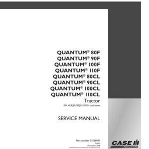 May include: A white service manual cover with the text "QUANTUM" followed by model numbers, "Tractor," and "SERVICE MANUAL." The Case IH Agriculture logo is in the lower right corner.