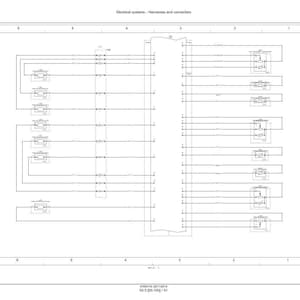 May include: A schematic diagram of an electrical system, showing harnesses and connectors. The diagram is in black and white, with lines and symbols representing the electrical components and their connections. The title "Electrical systems - Harnesses and connectors" is at the top.