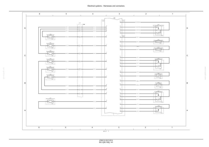 May include: A schematic diagram of an electrical system, showing harnesses and connectors. The diagram is in black and white, with lines and symbols representing the electrical components and their connections. The title "Electrical systems - Harnesses and connectors" is at the top.
