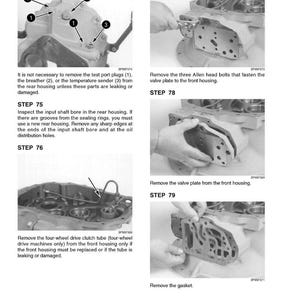 May include: A series of instructional images detailing automotive repair steps. The images show close-ups of engine components, including bolts, tubes, and valve plates. Text instructions accompany each step, guiding the user through the process.