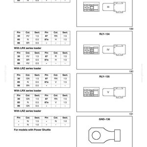 Puede incluir: Diagramas de componentes el&eacute;ctricos, incluidos rel&eacute;s y un conector de tierra, con tablas de configuraciones de pines y detalles de secci&oacute;n. El texto incluye "SECTION 55 - ELECTRICAL SYSTEM - CHAPTER 7" y varios n&uacute;meros de modelo.