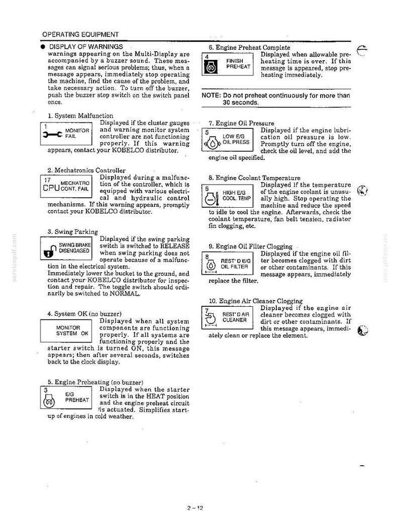 Kobelco Sk100v, SK120V, SK120LCV Hydraulic Excavator Operator Owners Operation Manual | Instant PDF Download image 5