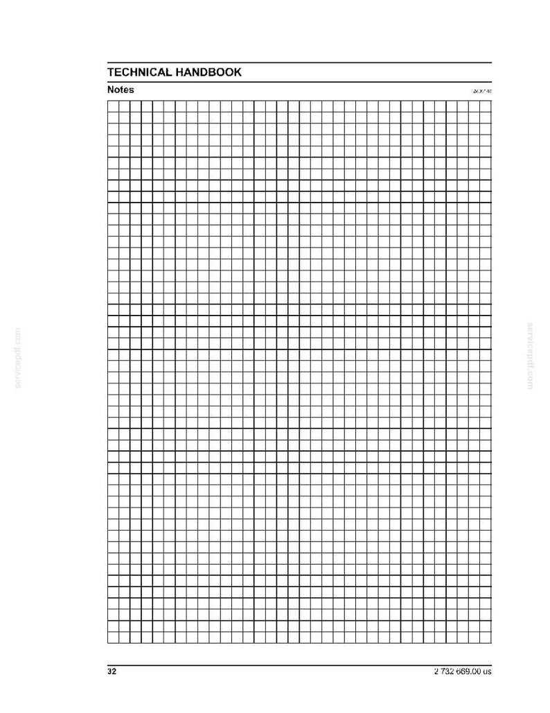 May include: A white page from a technical handbook with a grid pattern for notes. The text "TECHNICAL HANDBOOK" and "Notes" are at the top. The number "32" is at the bottom left.