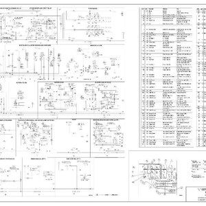 May include: A detailed electrical schematic diagram for a "L" series loader backhoe family. The diagram is in black and white, showing various electrical components and wiring. Includes a parts list and a diagram of the backhoe.
