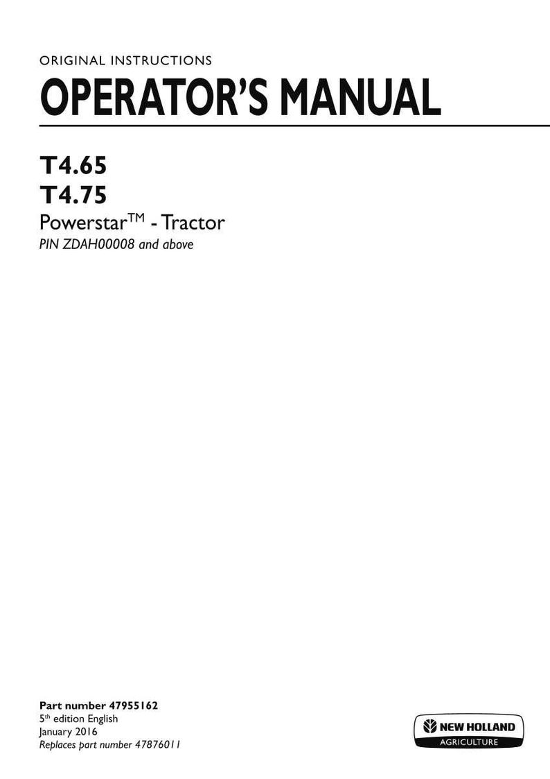 New Holland T4.65, T4.75 Powerstar Tractor Operator Owners Operation Manual | Instant PDF Download image 3