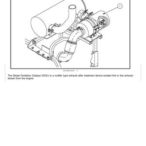 May include: Line drawing of a Diesel Oxidation Catalyst (DOC) exhaust system component. The diagram shows the muffler-type device with connecting pipes and mounting brackets. Text at the top reads "Engine - Selective Catalytic Reduction (SCR) exhaust treatment".