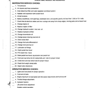 May include: A black and white printed document titled FIRST 50-HOUR SERVICE, listing maintenance tasks under INOPERATIVE SERVICE CHECKS and OPERATIVE SERVICE CHECKS, including tire pressure, oil changes, and fluid checks, with page number 3-15 at the bottom.
