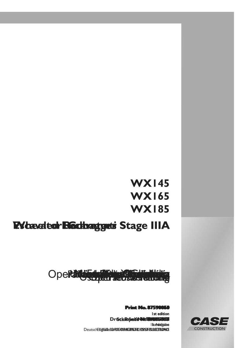 May include: A white document with the text "WX145, WX165, WX185, Wheeled Badbanggatis Stage IIIA". The document also includes the text "CASE CONSTRUCTION".