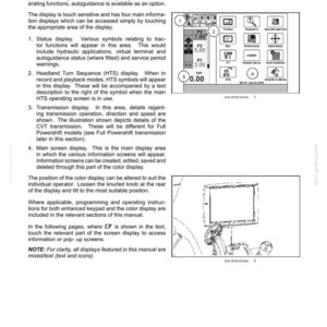 May include: A technical manual page titled 3-CONTROLS AND INSTRUMENTS featuring an armrest color display. The document includes descriptive text, numbered sections, and two black and white diagrams showing a touchscreen interface and a mounting bracket.