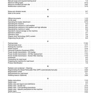 Pu&ograve; includere: Un dettagliato sommario da un manuale, con vari argomenti operativi e di sicurezza. Il testo &egrave; organizzato alfabeticamente, coprendo il funzionamento della macchina, la manutenzione e le procedure di sicurezza. Il documento include i numeri di pagina per una facile consultazione.