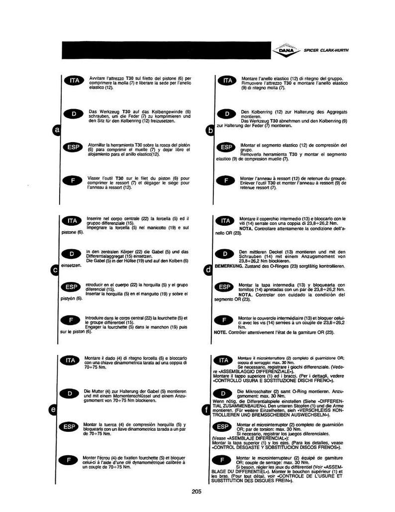 May include: A page from a manual with instructions in multiple languages for automotive repair. The page includes diagrams and text, with measurements in Nm.