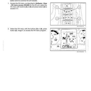 May include: Diagram of an instrument cluster with buttons and a digital display. The display shows readings for speed, engine RPM, and other vehicle data. Text includes instructions for accessing the H4 menu.