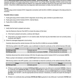 Puede incluir: Documento t&eacute;cnico que proporciona c&oacute;digos de falla para un sistema el&eacute;ctrico. Describe los pasos de diagn&oacute;stico para un 'Error de transmisi&oacute;n de datos de diagn&oacute;stico o error de protocolo' en un m&oacute;dulo de control de buj&iacute;as de precalentamiento. Incluye tablas y diagramas.