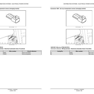 May include: A technical document page titled Distribution Systems - Electrical Power System, featuring a diagram of a Connector 75M air to air temperature sensor, a wiring harness schematic, and a table listing Cavity/Pin, Wire number, and Circuit reference.