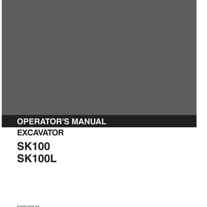 May include: A gray Kobelco operator's manual for an excavator, specifically models SK100 and SK100L. The cover features the brand name, document title, model numbers, the code S2YW1003E NA, and applicable serial number ranges for each model.