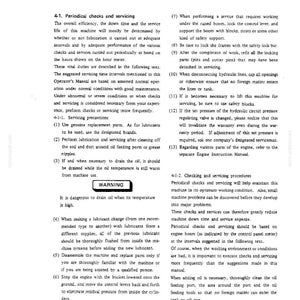 Pu&ograve; includere: Una pagina di un manuale dell'operatore intitolata 4. MANUTENZIONE, che descrive i controlli periodici e la manutenzione dei macchinari. Il testo include sezioni sulle precauzioni di manutenzione, un avviso sullo scarico dell'olio caldo.