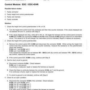 May include: A technical document with fault codes for electrical systems. The document includes troubleshooting steps for a height limit control potentiometer, detailing connector checks and resistance measurements. The document is labeled "Electrical schematic sheet 31".