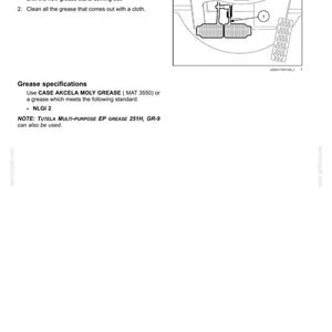 Pu&ograve; includere: Diagramma della procedura di ingrassaggio della leva del pedale del freno. L'immagine include un'illustrazione dettagliata del gruppo pedale del freno, con etichette e istruzioni per l'applicazione del grasso. Il testo include le specifiche del grasso.