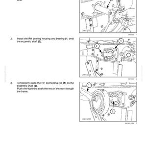 May include: Diagram illustrating the installation of a shoe drive system shaft. The image shows step-by-step instructions with labeled parts, including the eccentric shaft, bearing housing, and connecting rod. Text includes "Shoe drive system Shaft - Install".