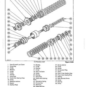 May include: Detailed diagram of a transmission assembly, showing various components like gears, bearings, and rings. The image is a technical illustration with numbered parts and labels. The text at the top reads "SECTION 4 - TRANSMISSIONS".