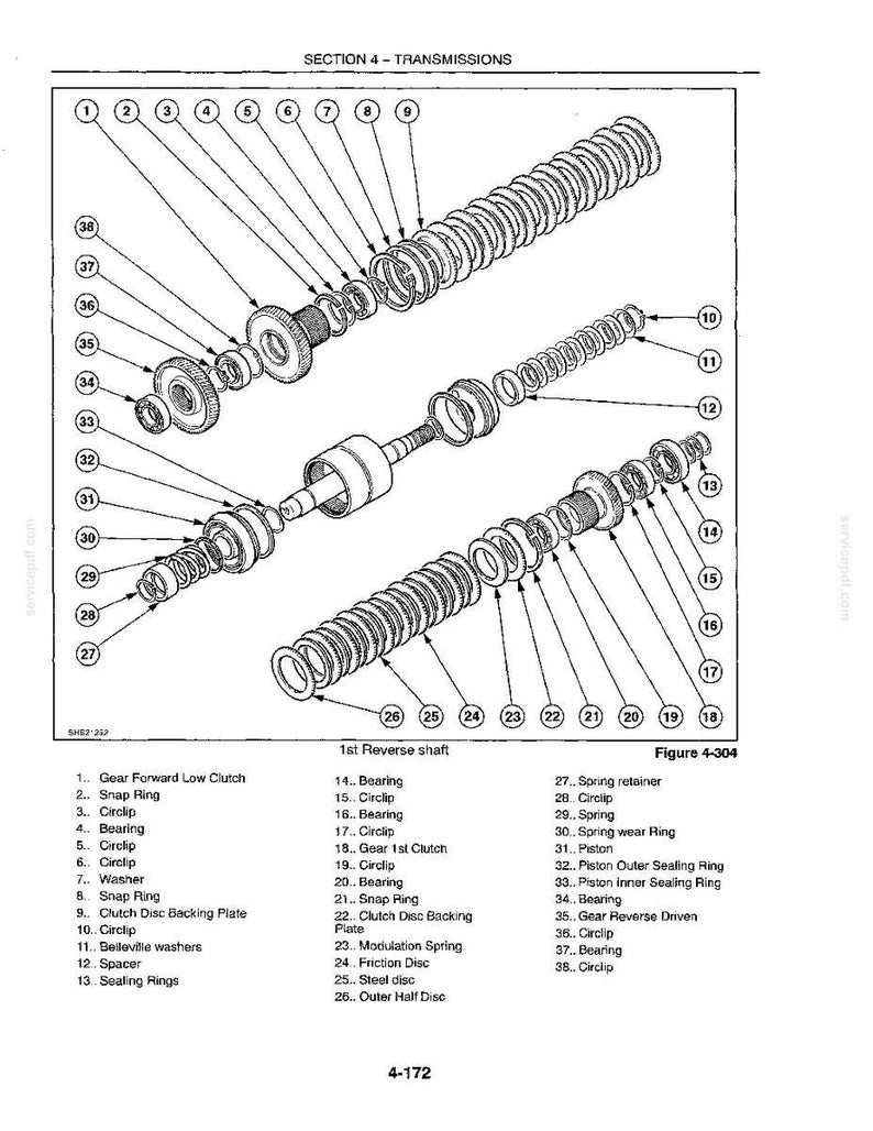 May include: Detailed diagram of a transmission assembly, showing various components like gears, bearings, and rings. The image is a technical illustration with numbered parts and labels. The text at the top reads "SECTION 4 - TRANSMISSIONS".