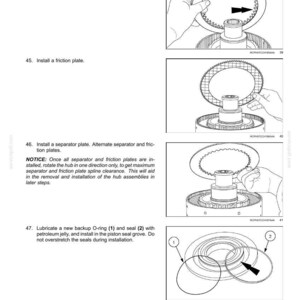May include: Diagram of a four-wheel drive system assembly process. The image shows step-by-step instructions with illustrations for installing plates, seals, and O-rings. Text instructions are included, guiding the user through the process.