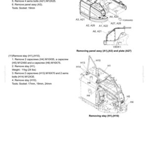 Peut inclure: Sch&eacute;ma technique de la structure de pivotement sup&eacute;rieur avec instructions de d&eacute;montage. Comprend des mesures en kilogrammes et millim&egrave;tres. Le texte inclut les tailles de douilles en mm.