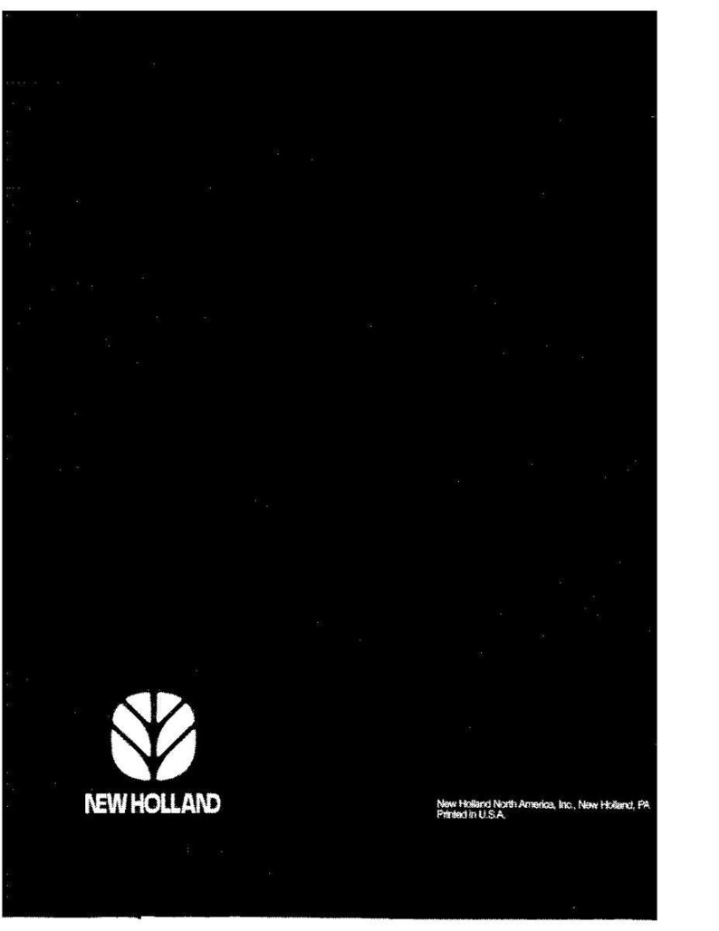 May include: A black rectangular manual cover featuring the white New Holland logo and text in the bottom left corner. The bottom right corner contains the text New Holland North America, Inc., New Holland, PA and Printed in U.S.A. in white.