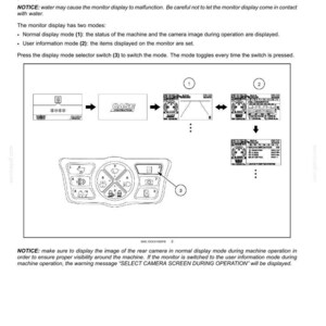 May include: Diagram of a machine control panel with a monitor display. The display has two modes: normal and user information. The image includes a diagram of the display modes and a control panel with buttons and icons.
