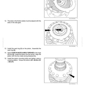 May include: Diagram of a front axle system with a front bevel gear set and differential. The image includes detailed illustrations of the assembly process, with numbered components and instructions for installation and torque specifications.