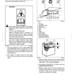 Peut inclure: Page d'un manuel avec des instructions sur l'entretien des batteries. Il comprend des consignes de s&eacute;curit&eacute;, des sch&eacute;mas de pi&egrave;ces de batterie et des &eacute;tapes pour v&eacute;rifier les niveaux d'&eacute;lectrolyte. Mesures en millim&egrave;tres.