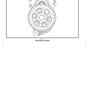 May include: A detailed technical illustration of a secondary oil pump, part of an engine lubrication system. The diagram shows the pump's internal components, including gears and housing, with labels. The image is a black and white technical drawing.