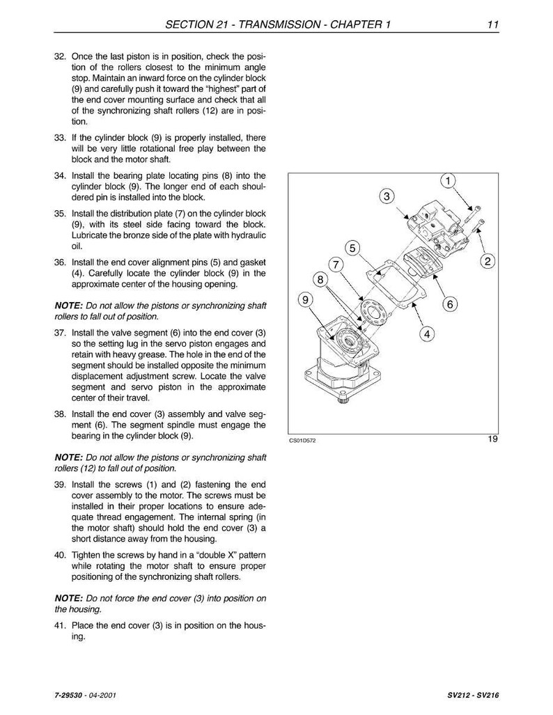 Op de afbeelding: Pagina uit een handleiding getiteld "Sectie 21 - Transmissie - Hoofdstuk 1" met diagrammen en instructies voor de transmissieassemblage. Bevat genummerde stappen en gelabelde onderdelen.