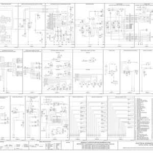 May include: A detailed electrical schematic for European machines, featuring numerous interconnected diagrams and component listings. The document is printed in black and white, with text and symbols illustrating various circuits and connections.