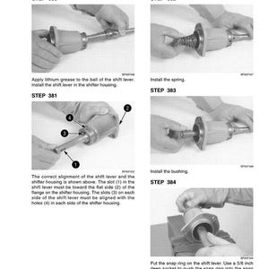May include: Assembly instructions for a shifter housing, with step-by-step illustrations. The images show the process of installing the shift lever, spring, bushing, and snap ring. Text includes instructions and part numbers.