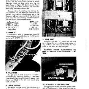 May include: A technical manual page featuring black and white diagrams of machinery components with labels including Engine Oil Drain Plug, Chaincase Drain Plugs, Hydraulic Oil Reservoir Drain Plug, Gear Box Drain Plug, and Drive Shaft Grease Fittings.