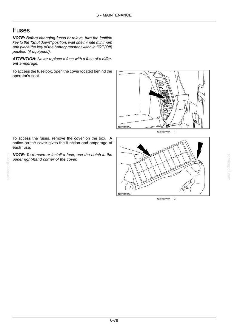 May include: Diagram of a car's fuse box, with instructions on how to access and replace fuses. The image includes illustrations of the fuse box location and how to remove the cover. Text provides safety instructions and guidance.