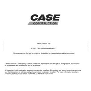 Pu&ograve; includere: Documento bianco con la scritta "CASE CONSTRUCTION" in nero. Il documento include il logo CNH Industrial America e testo su pubblicazioni e strumenti tecnici.