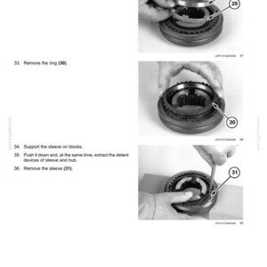 May include: Diagram of power shuttle transmission internal components. The image shows the removal of steel rings, sintered rings, and sleeves. The text includes instructions for disassembly.