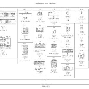 May include: Diagram of an engine control system, with various electrical components and wiring schematics. The diagram includes labels and symbols for different parts, such as connectors, relays, and sensors, all in black and white.