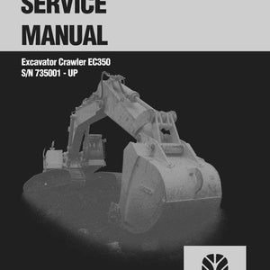 May include: A service manual cover featuring an excavator crawler EC350. The text "SERVICE MANUAL" is at the top, with the model and serial number below. The New Holland Construction logo is in the bottom right corner.