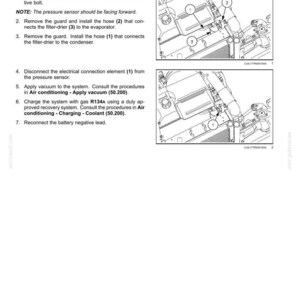 May include: Diagram of an air conditioning system installation process. Text includes instructions for installing a filter-drier, hoses, and electrical connections. Includes diagrams with numbered components.